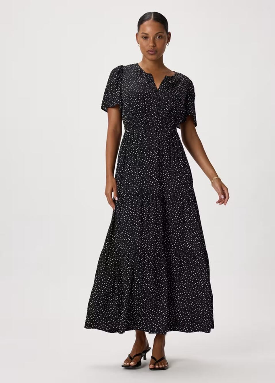 Quince Washable Stretch Silk Tiered Maxi Dress Polka Dot XL NWT